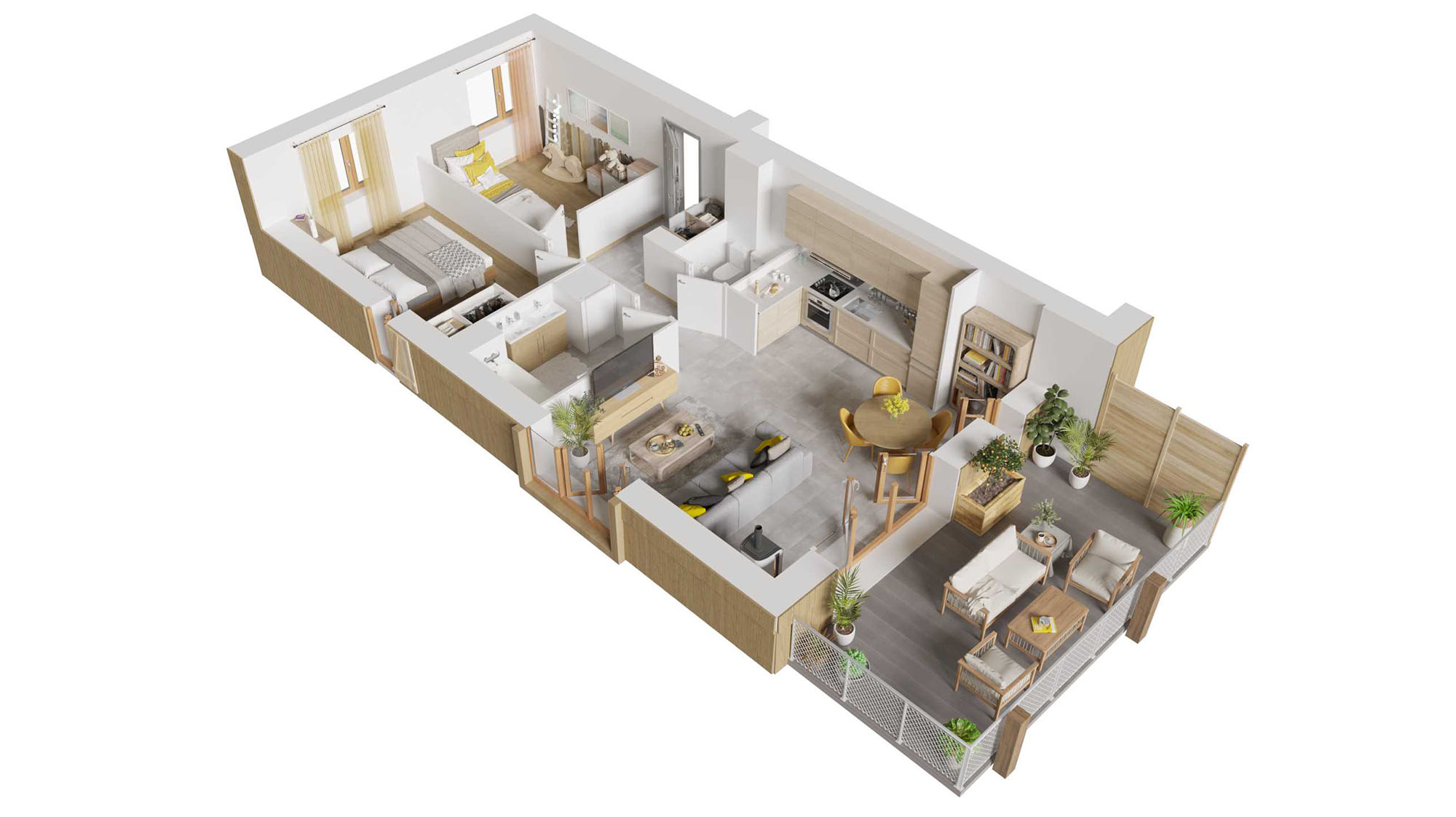 Plan axonométrique d'un appartement neuf 3 pièces à Ambarès et Lagrave