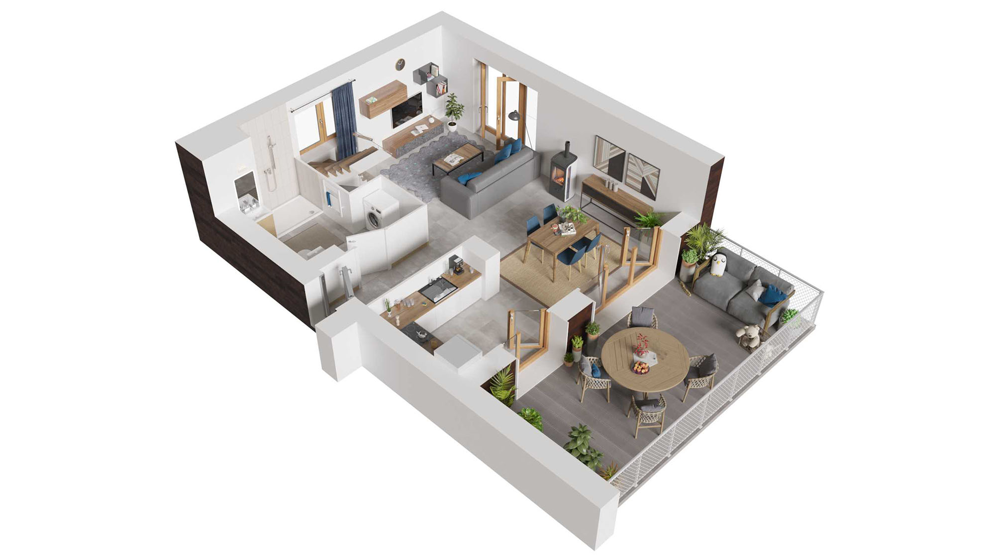 Plan axonométrique d'un appartement neuf en duplex 4 pièces à Ambarès et Lagrave