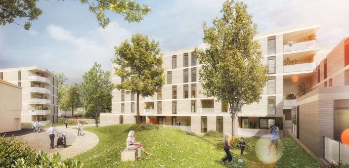 Espace commun partagé du jardin d'agrément de la résidence neuve Cité des Arts à Bordeaux
