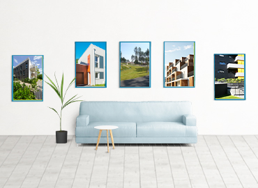 Canapé neuf avec présence de cadres de résidences neuves