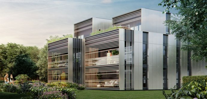 Perspective extérieur d'un des 5 bâtiments de la résidence Opal & Sens de Mérignac