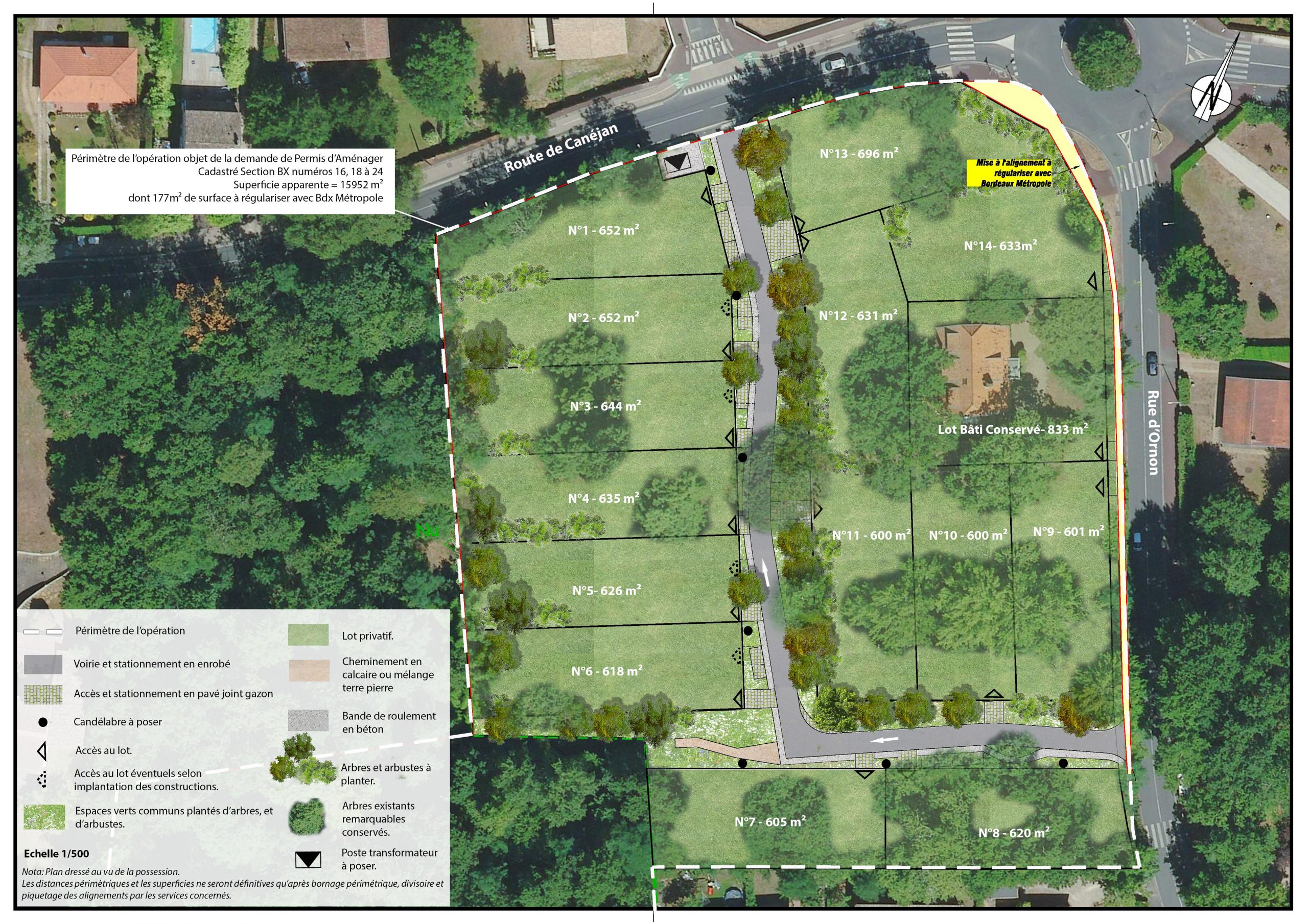 Plan de composition d'un lotissement de terrains à bâtir.