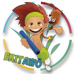 logo EKITAWO, un petit enfant qui court avec un relai