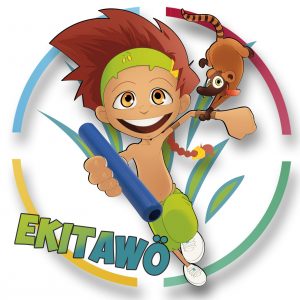 logo EKITAWO, un petit enfant qui court avec un relai