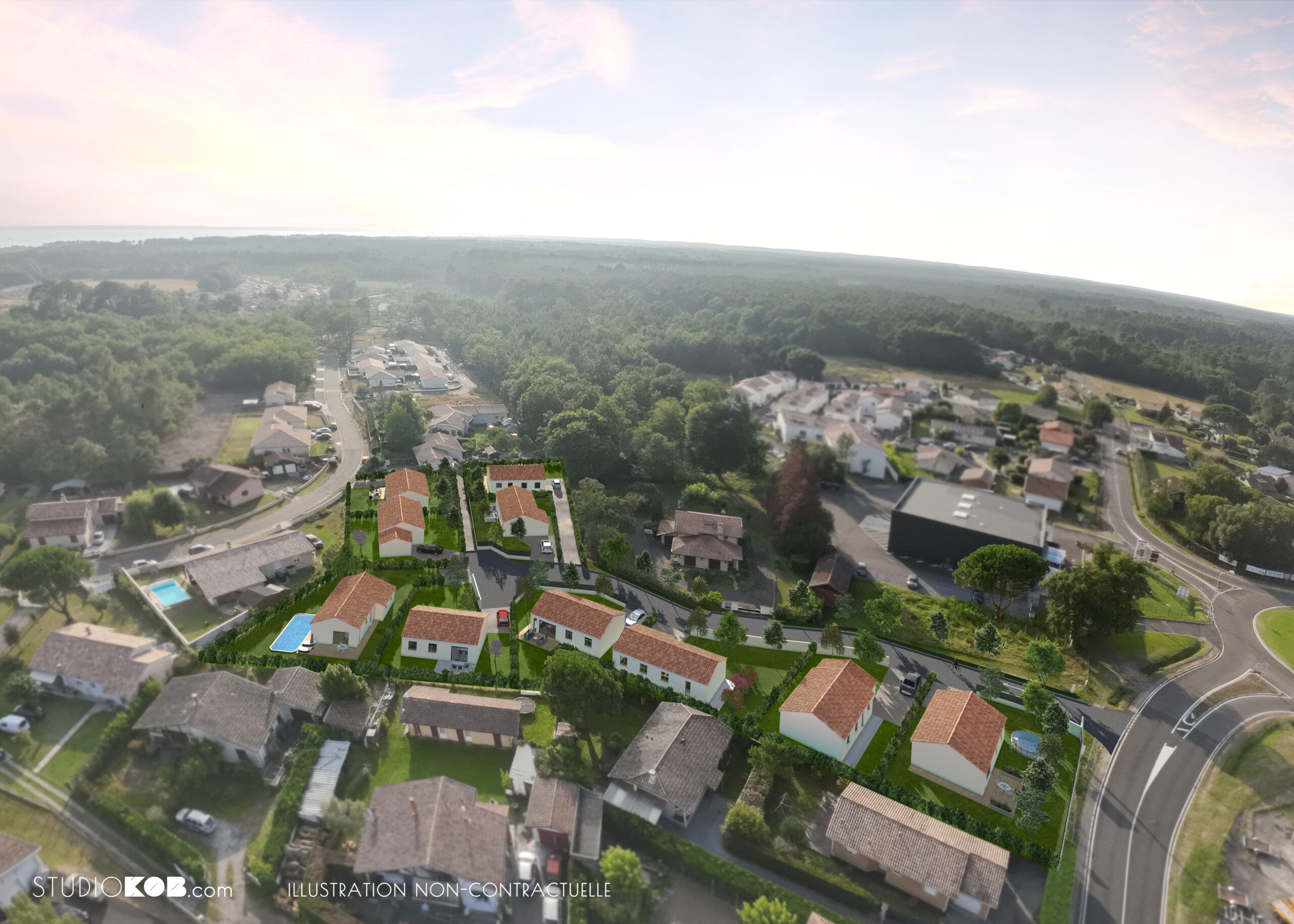 Un lotissement vu du ciel à Parentis en Born pour 10 maisons