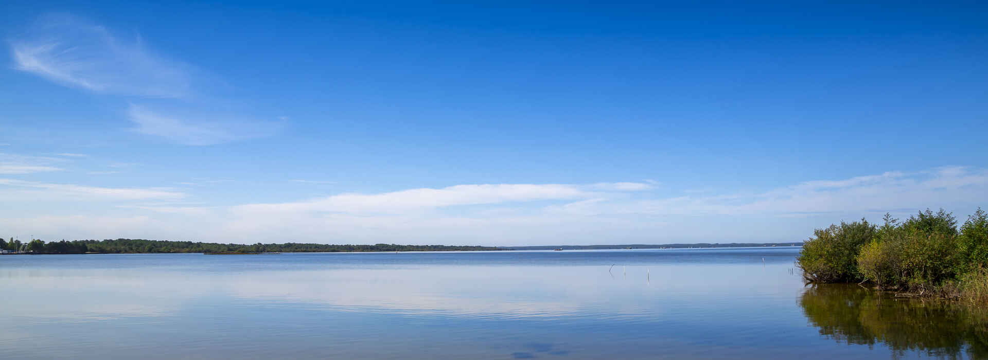 Un lac dans les Landes avec un ciel bleu